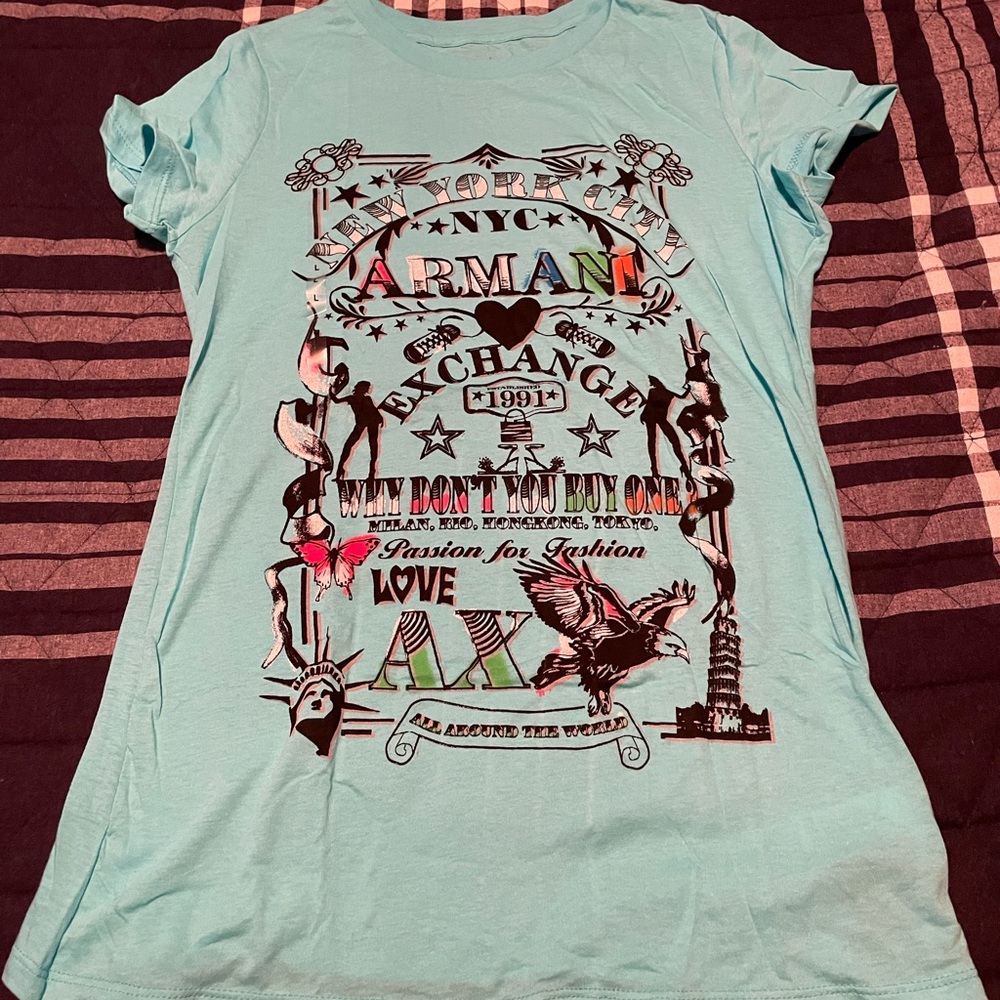 Armani Exchange Tee in teal with NYC print